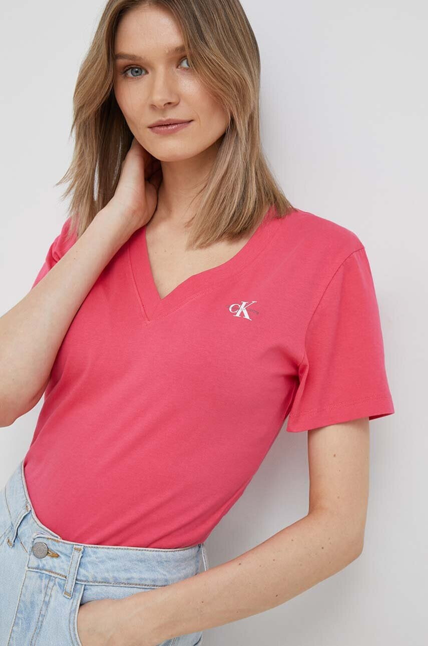 Calvin Klein Jeans Памучна тениска в розово - Pepit.bg