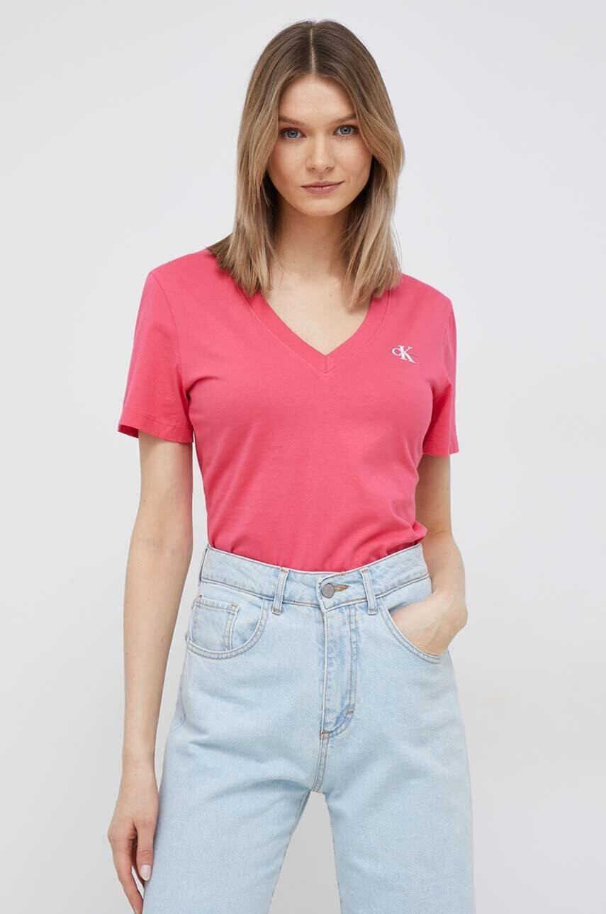 Calvin Klein Jeans Памучна тениска в розово - Pepit.bg