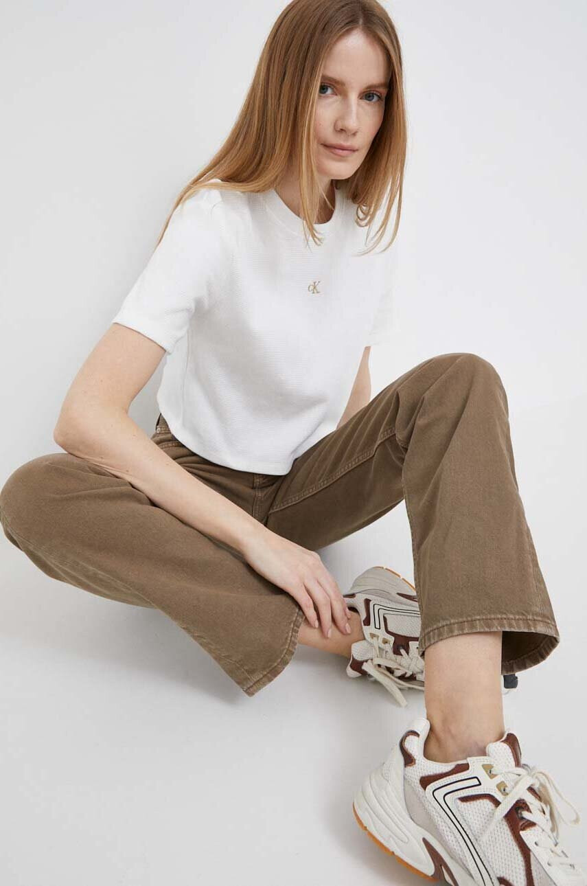 Calvin Klein Jeans Памучна тениска в бяло - Pepit.bg