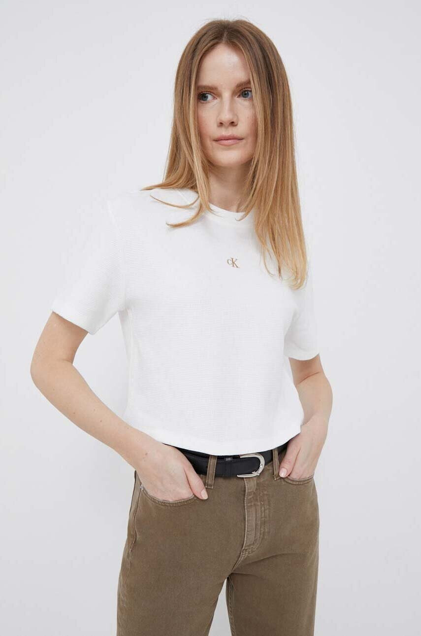 Calvin Klein Jeans Памучна тениска в бяло - Pepit.bg