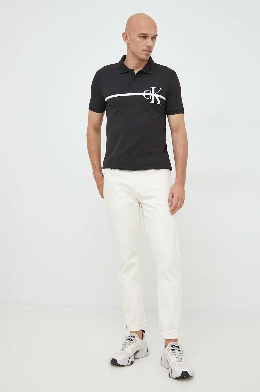 Calvin Klein Jeans Памучна тениска с яка - Pepit.bg