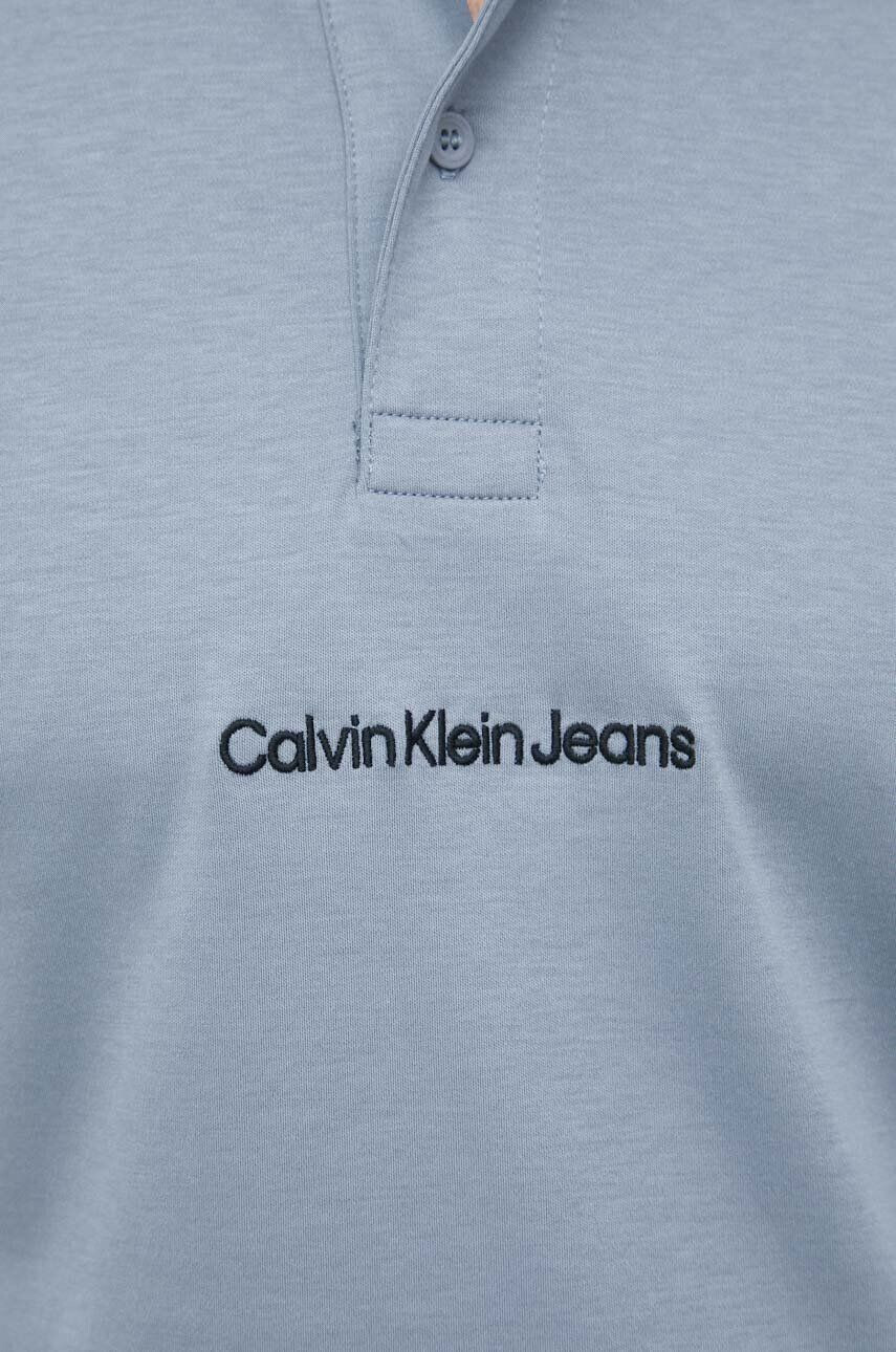 Calvin Klein Jeans Памучна тениска с яка в сиво с изчистен дизайн - Pepit.bg