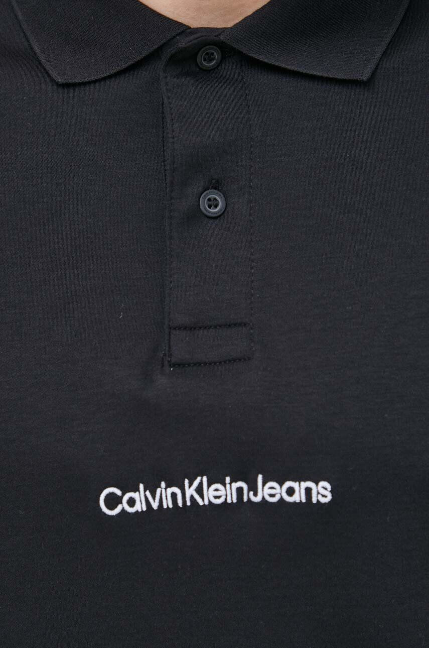 Calvin Klein Jeans Памучна тениска с яка в черно с изчистен дизайн - Pepit.bg