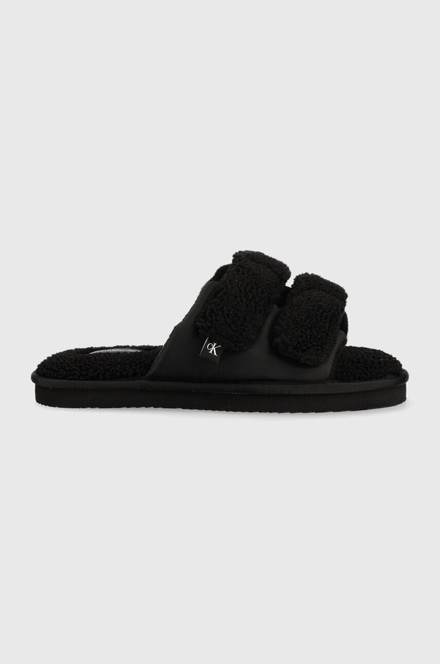 Calvin Klein Jeans Пантофи HOME SLIDE VELCRO SHEARLING в черно YW0YW00861 - Pepit.bg