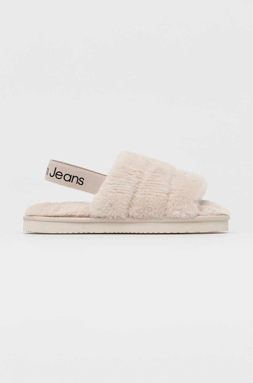 Calvin Klein Jeans Пантофи Home Slipper Fakefur Elastic в бежово - Pepit.bg