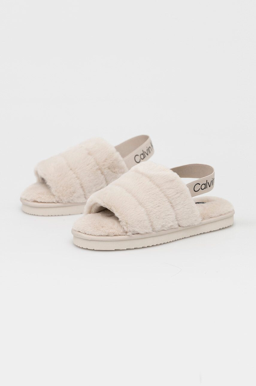 Calvin Klein Jeans Пантофи Home Slipper Fakefur Elastic в бежово - Pepit.bg