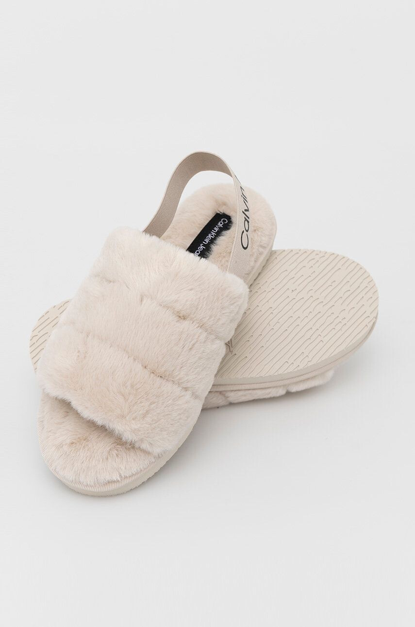 Calvin Klein Jeans Пантофи Home Slipper Fakefur Elastic в бежово - Pepit.bg