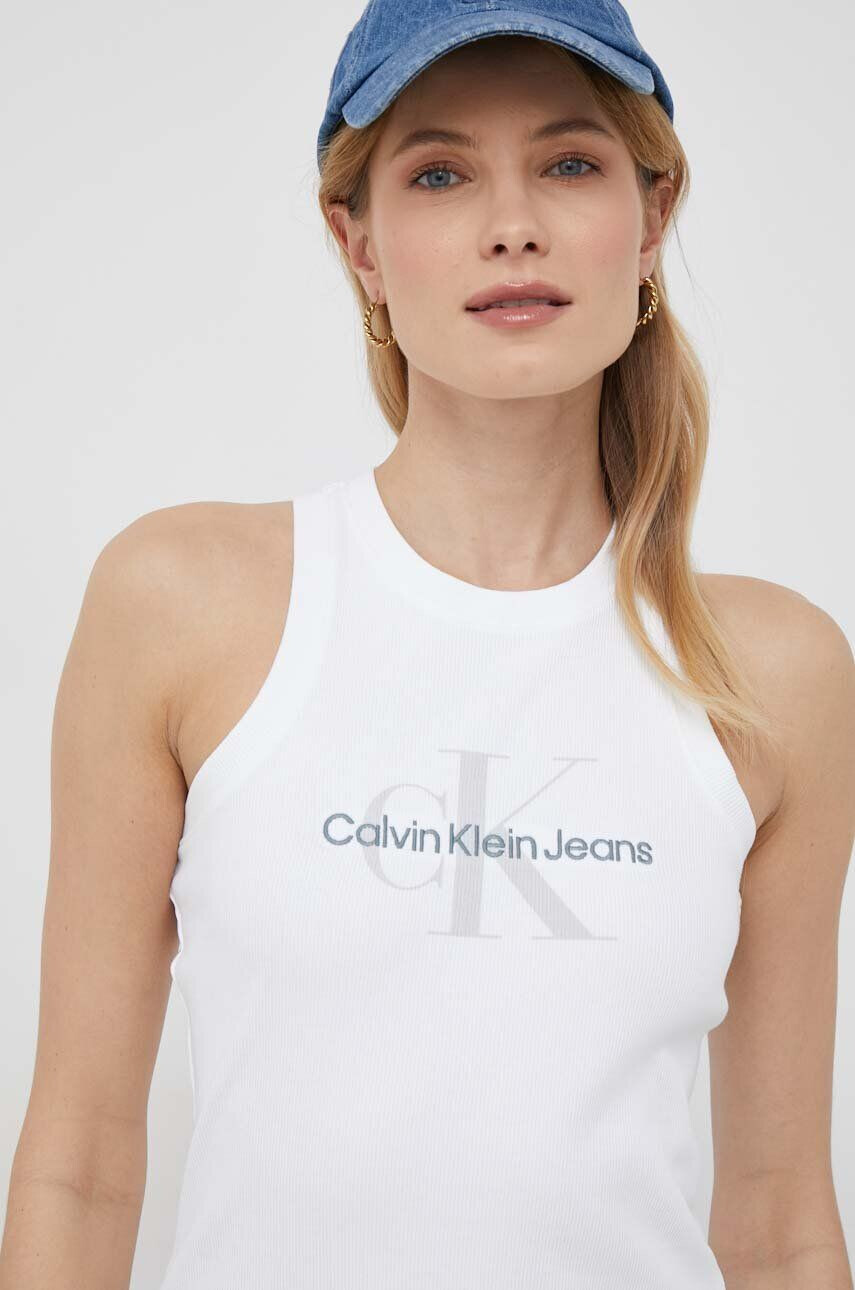 Calvin Klein Jeans Рокля в бяло къс модел с кройка по тялото - Pepit.bg