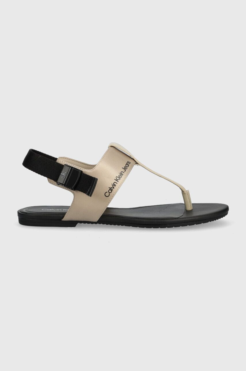 Calvin Klein Jeans Сандали FLAT TOEPOST SANDAL SATIN/HW в черно YW0YW00957 - Pepit.bg