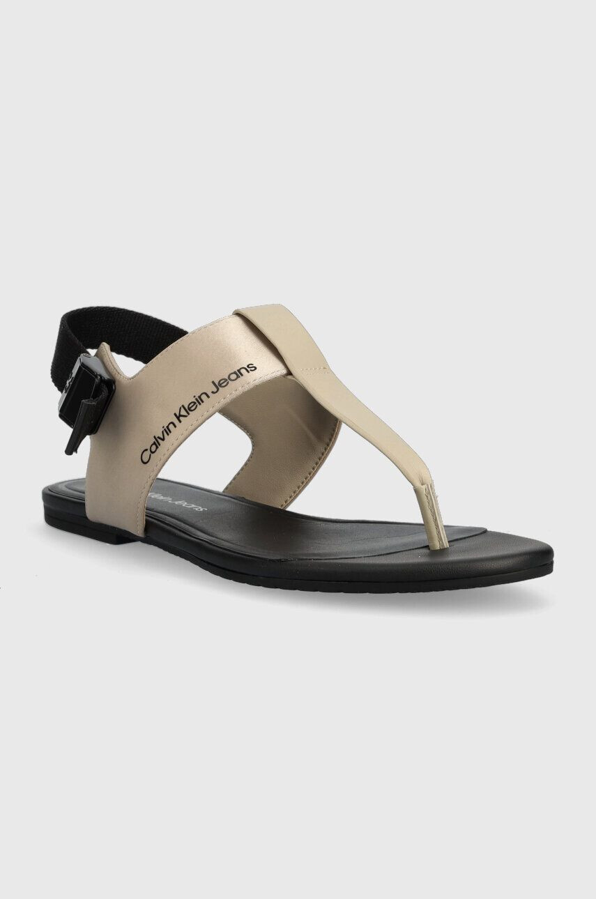 Calvin Klein Jeans Сандали FLAT TOEPOST SANDAL SATIN/HW в черно YW0YW00957 - Pepit.bg