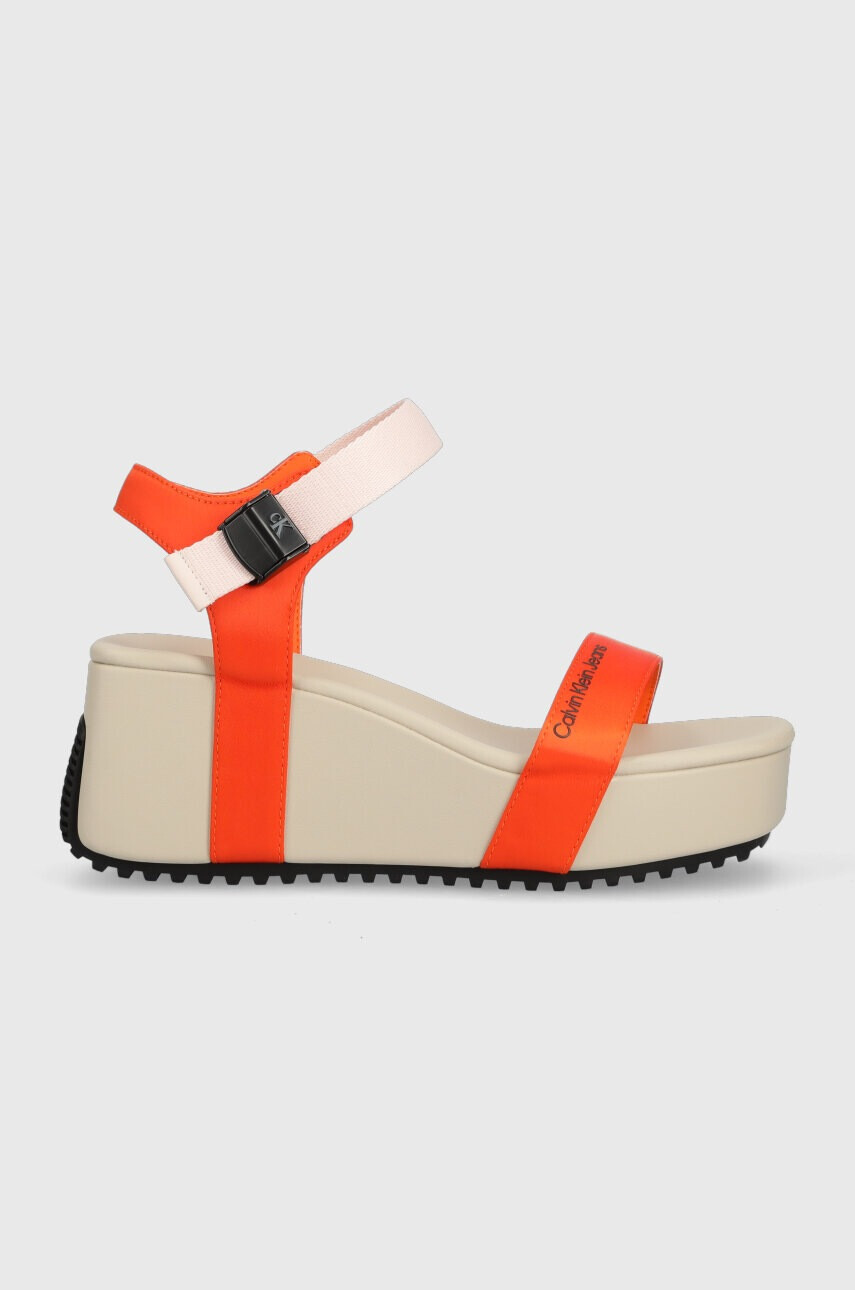 Calvin Klein Jeans Сандали WEDGE BLCOK SANDAL SATIN/HW - Pepit.bg