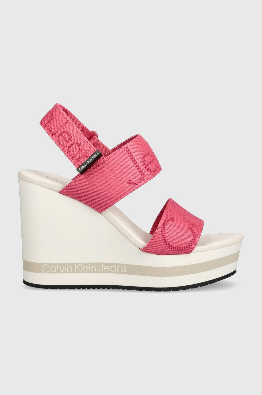 Calvin Klein Jeans Сандали WEDGE SANDAL WEBBING в розово със скосена платформа YW0YW00959 - Pepit.bg