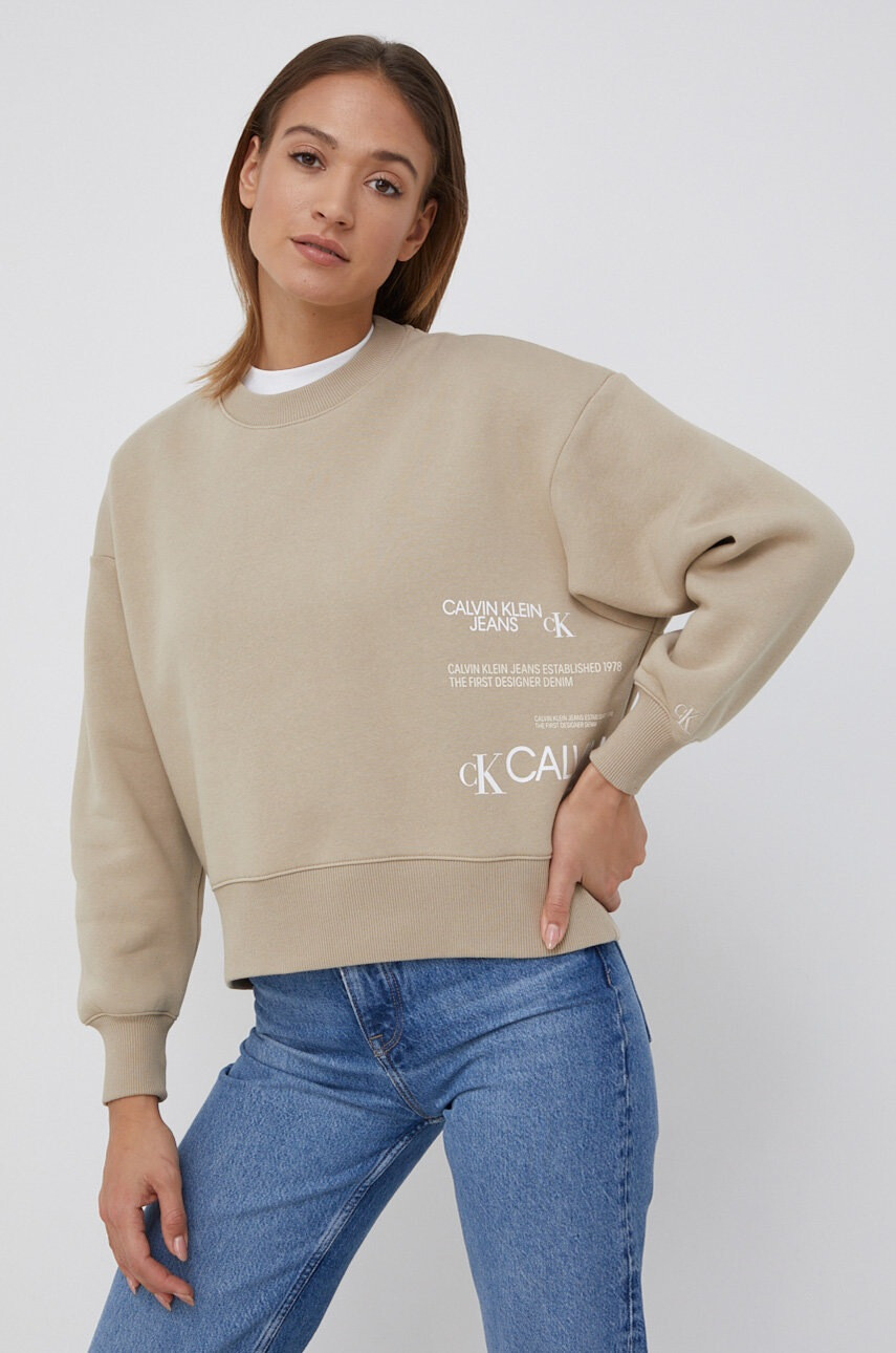 Calvin Klein Jeans Суичър дамски в прозрачен цвят с принт - Pepit.bg