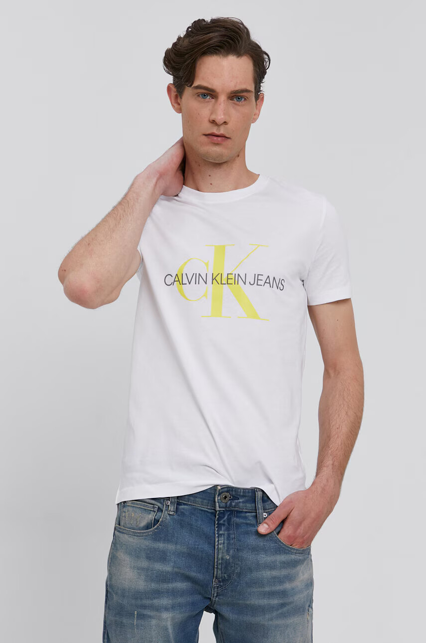 Calvin Klein Jeans Тениска мъжка в бяло с принт - Pepit.bg