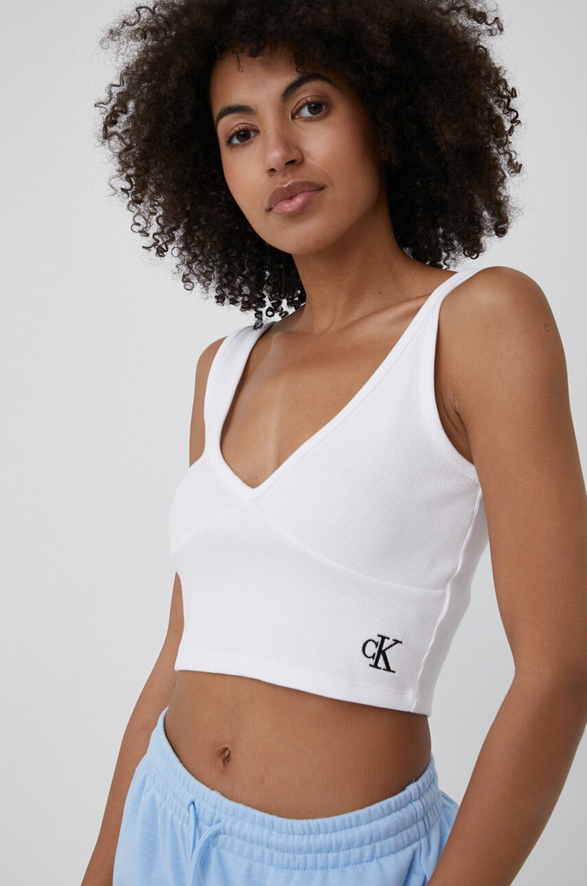 Calvin Klein Jeans Топ дамски в бяло - Pepit.bg