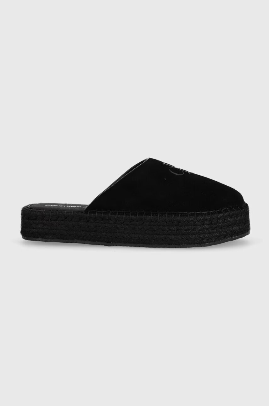 Calvin Klein Jeans Велурени чехли FLATFORM ROPE MULE SU CON в черно с платформа YW0YW00986 - Pepit.bg