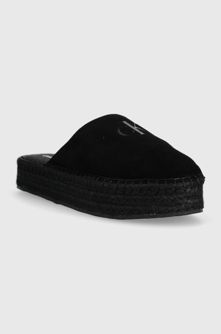 Calvin Klein Jeans Велурени чехли FLATFORM ROPE MULE SU CON в черно с платформа YW0YW00986 - Pepit.bg