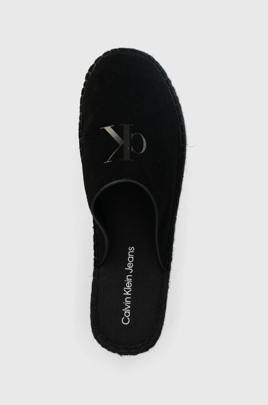 Calvin Klein Jeans Велурени чехли FLATFORM ROPE MULE SU CON в черно с платформа YW0YW00986 - Pepit.bg