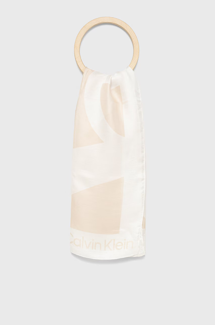 Calvin Klein Копринено шалче в бежово с десен - Pepit.bg