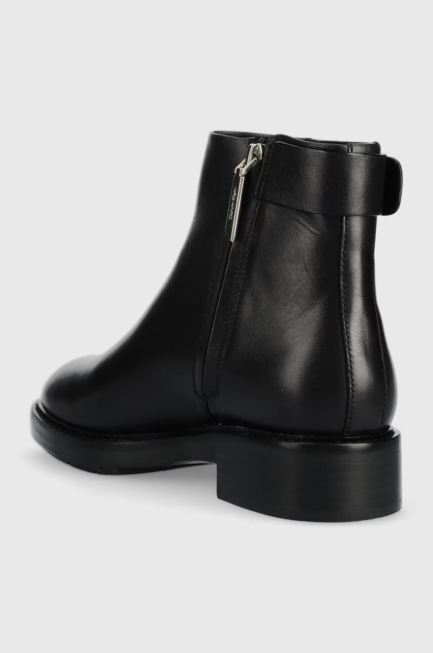 Calvin Klein Кожени боти Rubber Sole Ankle Boot в черно с равна подметка - Pepit.bg