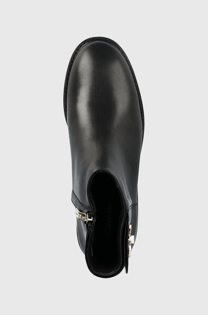 Calvin Klein Кожени боти Rubber Sole Ankle Boot в черно с равна подметка - Pepit.bg