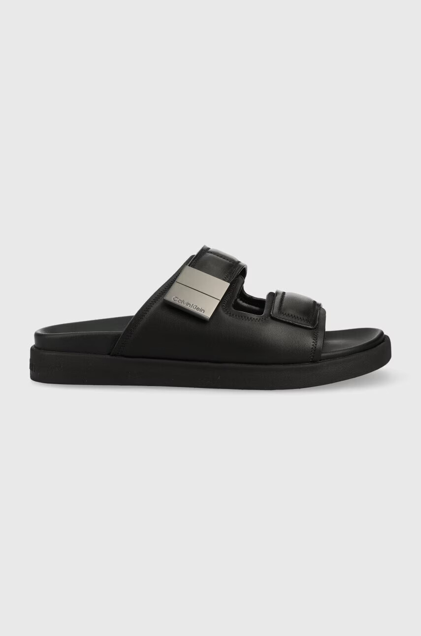 Calvin Klein Кожени чехли DOUBLE STRAP SANDAL в черно HM0HM00945 - Pepit.bg