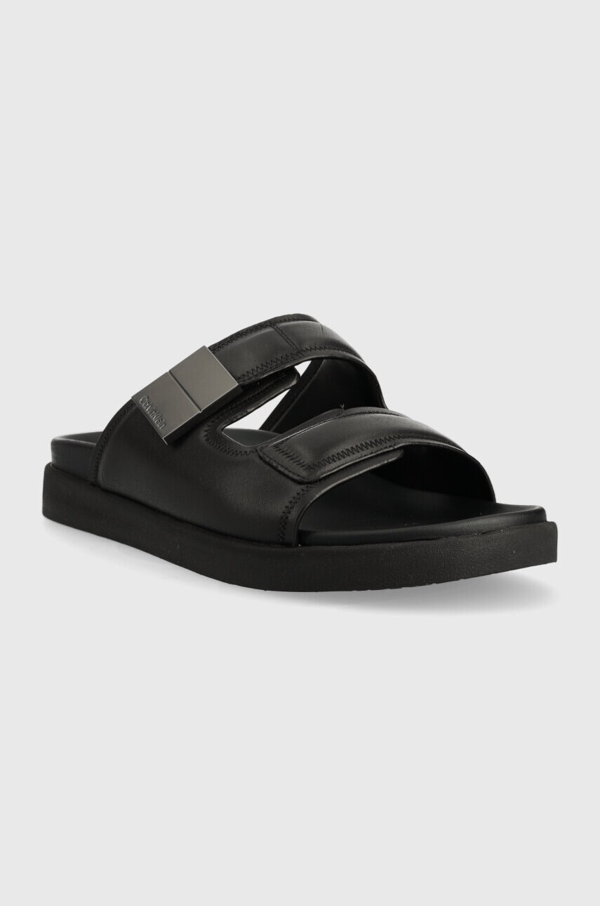 Calvin Klein Кожени чехли DOUBLE STRAP SANDAL в черно HM0HM00945 - Pepit.bg