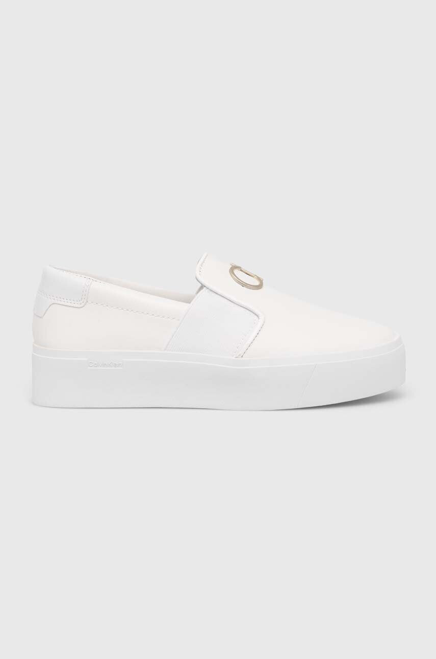 Calvin Klein Кожени маратонки CUPSOLE FLATFORM SLIP ON W/HW в бяло HW0HW01421 - Pepit.bg