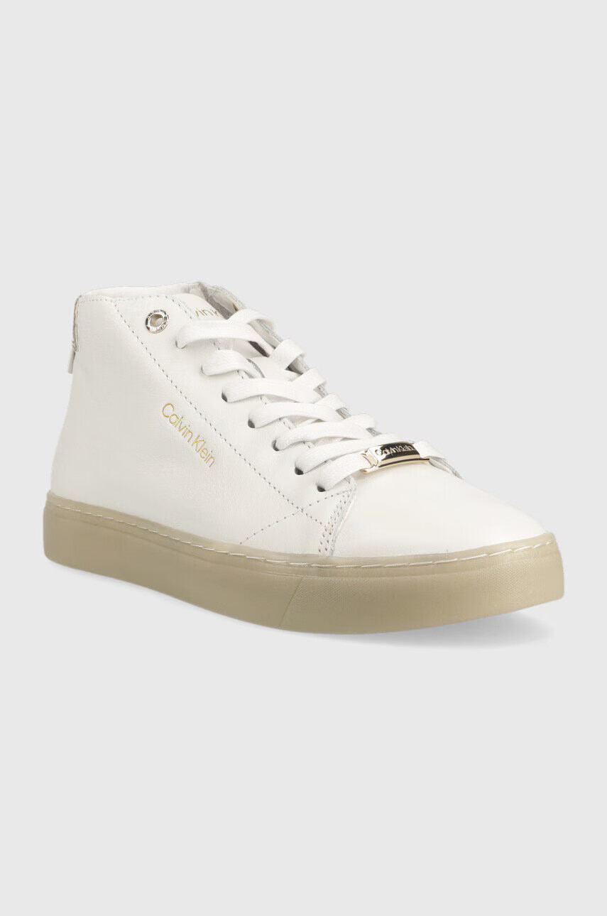 Calvin Klein Кожени маратонки Cupsole Unlined High Top в бяло - Pepit.bg