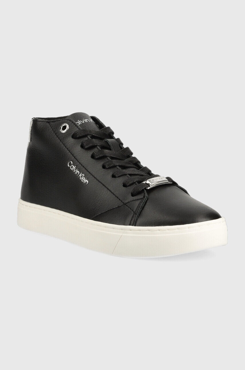 Calvin Klein Кожени маратонки Cupsole Unlined High Top в черно - Pepit.bg