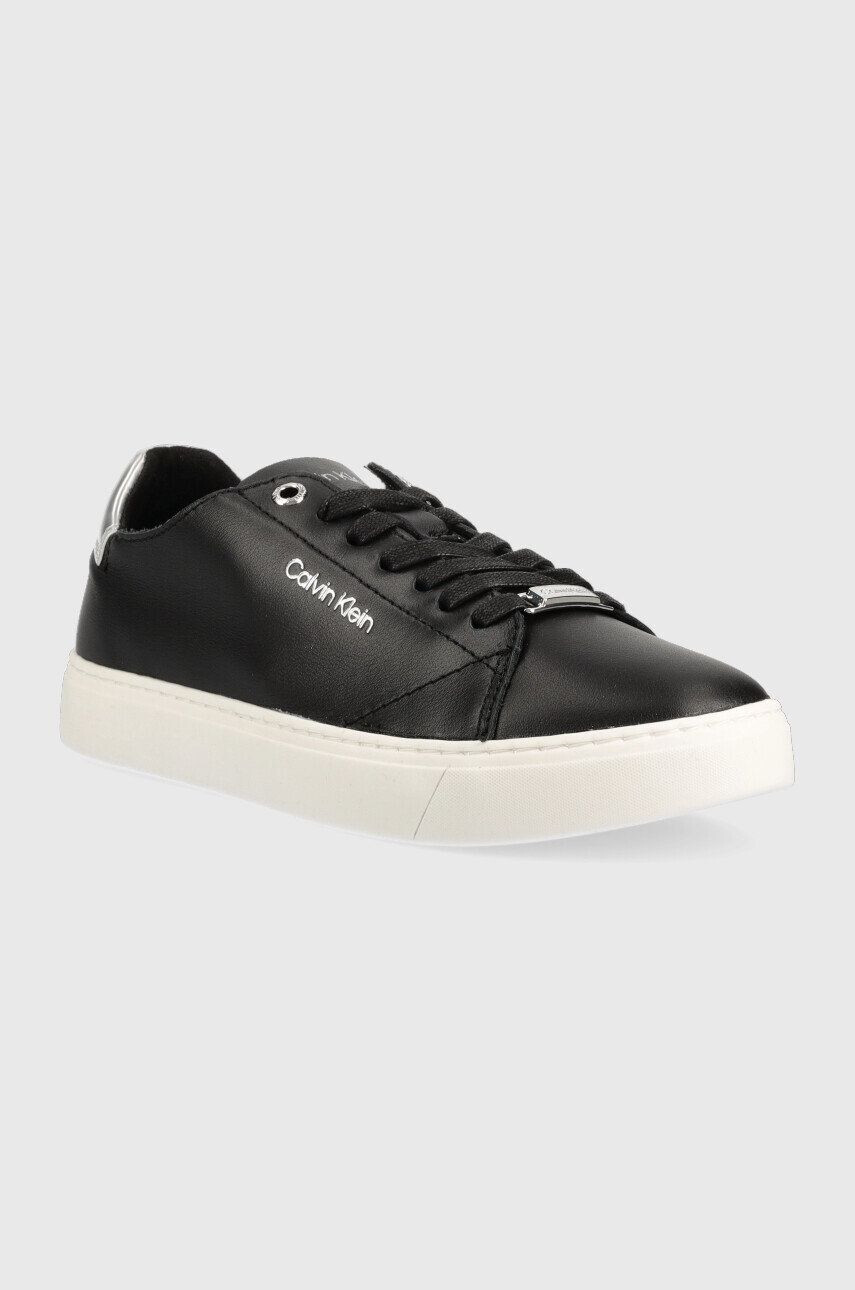 Calvin Klein Кожени маратонки Cupsole Unlined Lace Up в черно - Pepit.bg