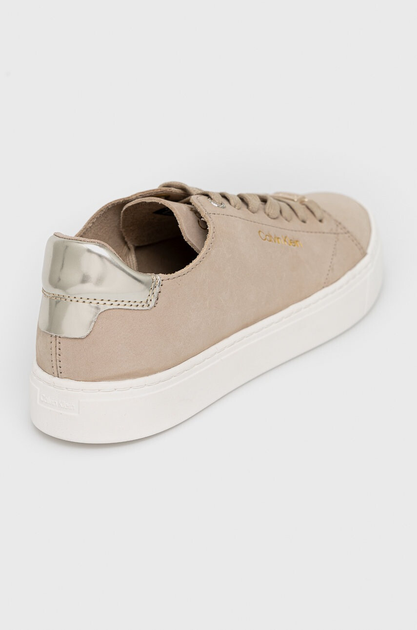 Calvin Klein Кожени маратонки Cupsole Unlined Lace Up в бежово - Pepit.bg