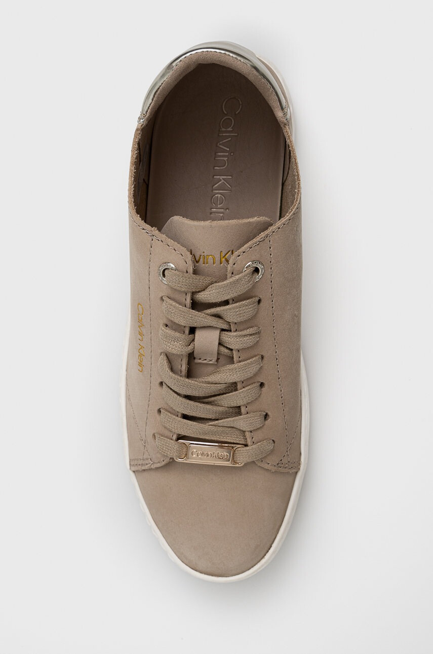 Calvin Klein Кожени маратонки Cupsole Unlined Lace Up в бежово - Pepit.bg