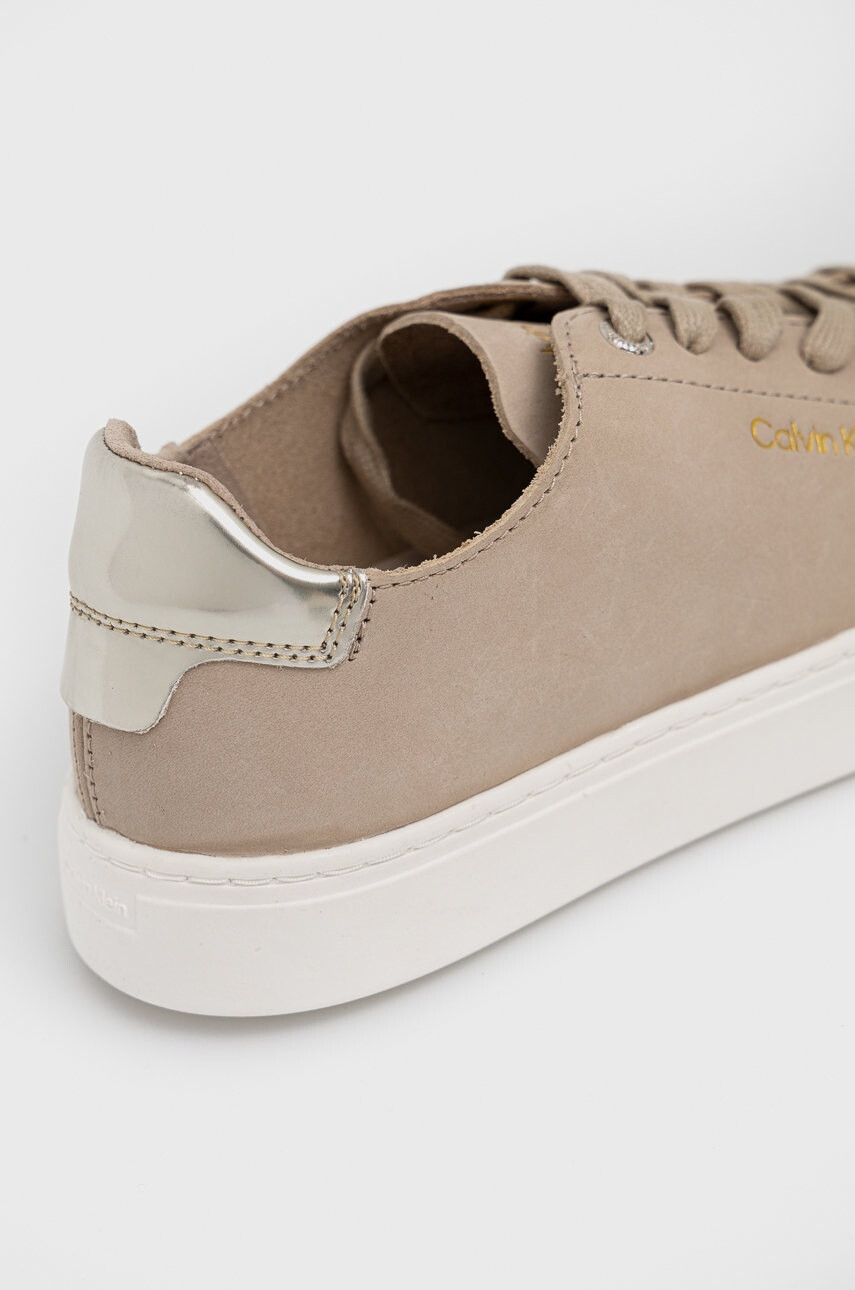 Calvin Klein Кожени маратонки Cupsole Unlined Lace Up в бежово - Pepit.bg