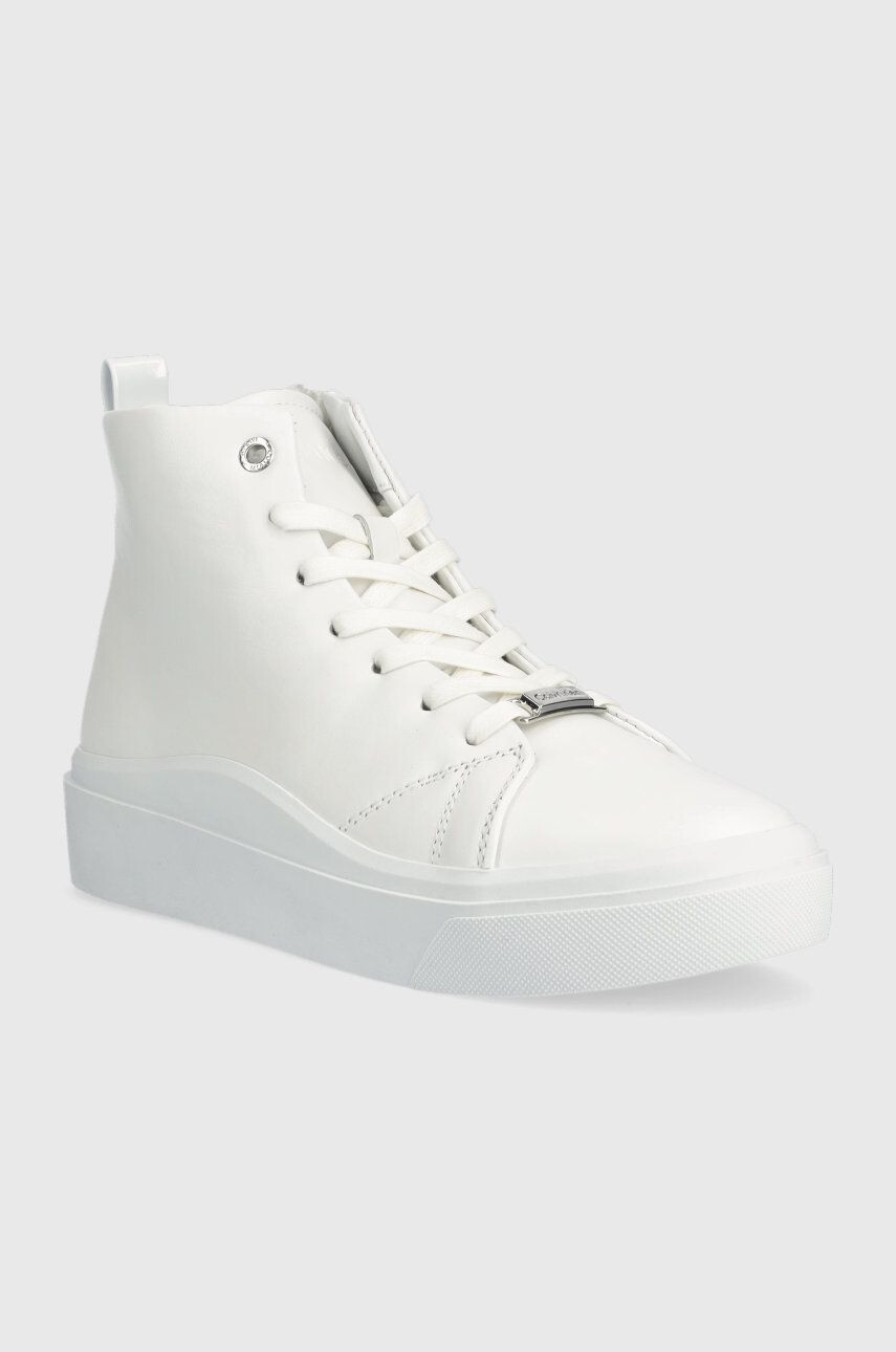 Calvin Klein Кожени маратонки Cupsole Wave High Top в бяло - Pepit.bg