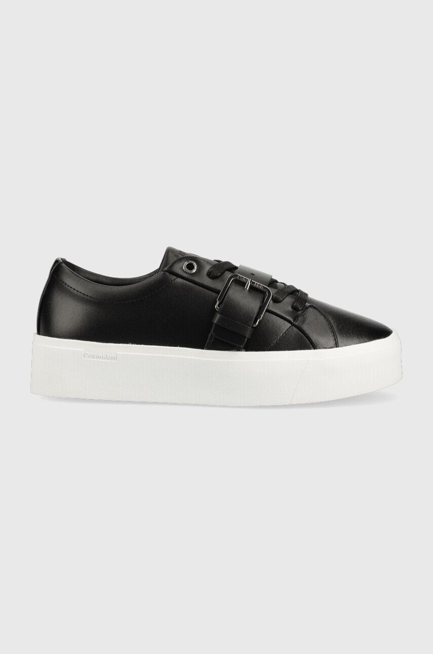 Calvin Klein Кожени маратонки Flatform Cupsole Lace Up в черно - Pepit.bg