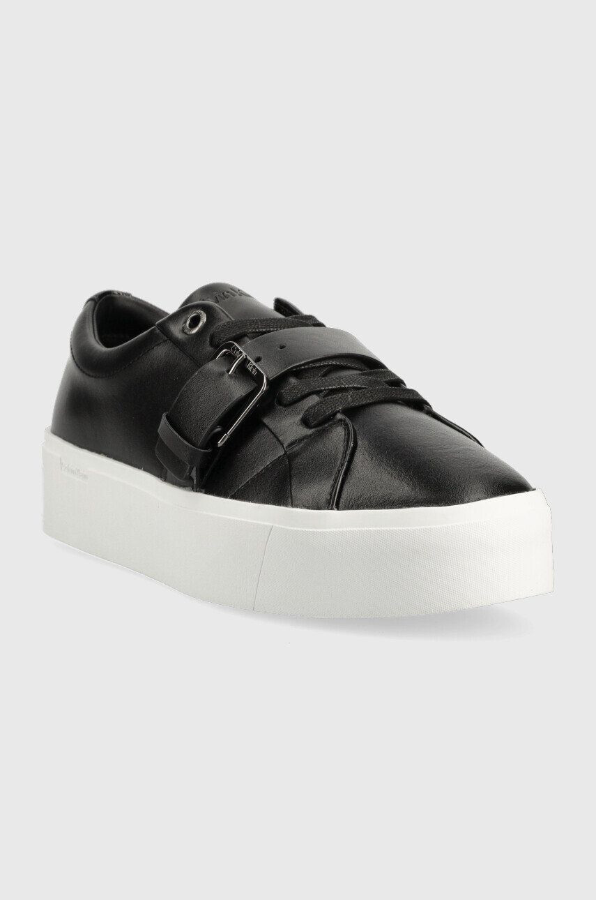 Calvin Klein Кожени маратонки Flatform Cupsole Lace Up в черно - Pepit.bg