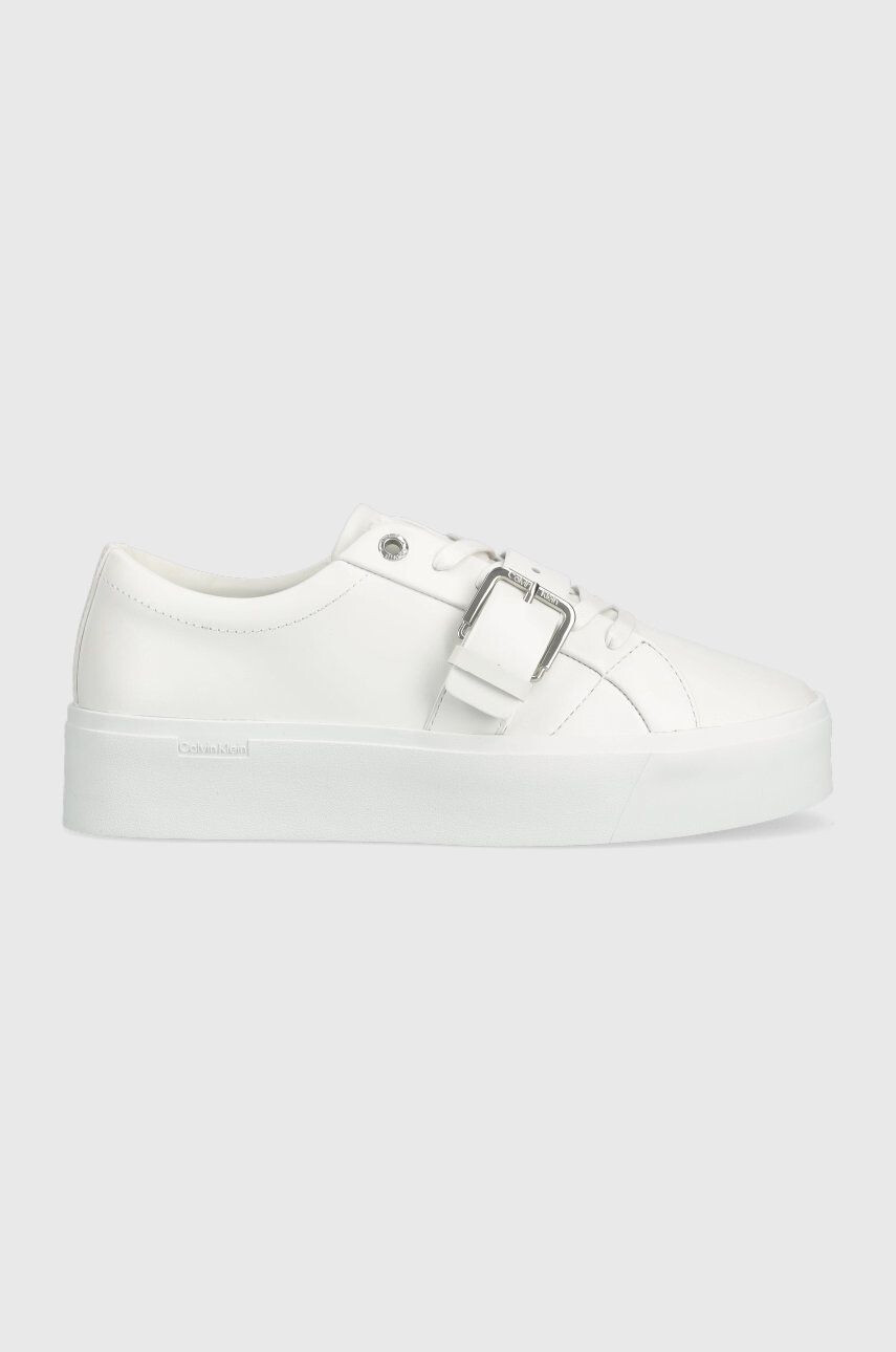 Calvin Klein Кожени маратонки Flatform Cupsole Lace Up в бяло - Pepit.bg