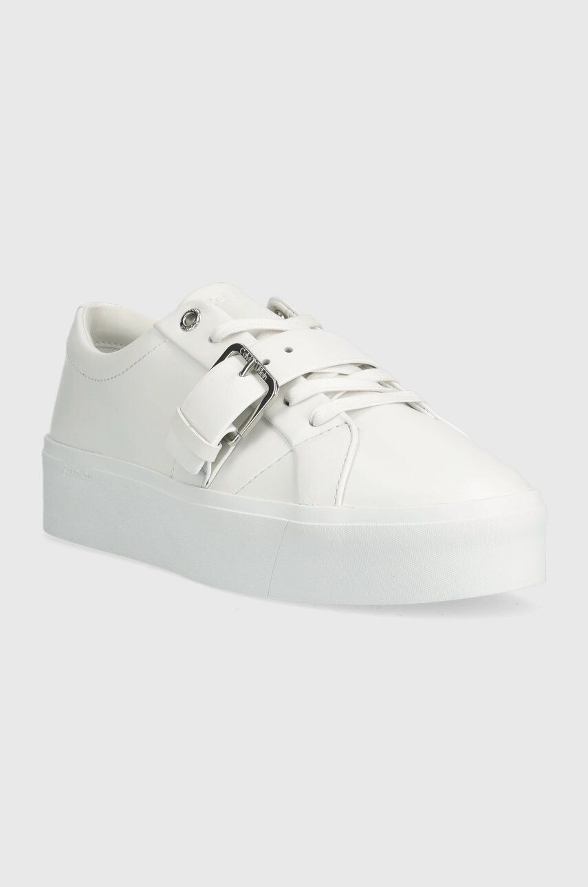 Calvin Klein Кожени маратонки Flatform Cupsole Lace Up в бяло - Pepit.bg