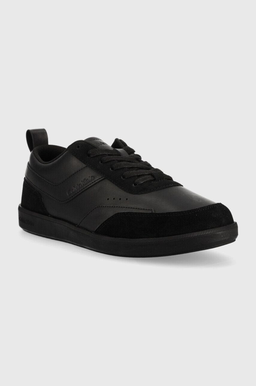 Calvin Klein Кожени маратонки HM0HM00851 LOW TOP LACE UP LTH MIX в черно - Pepit.bg