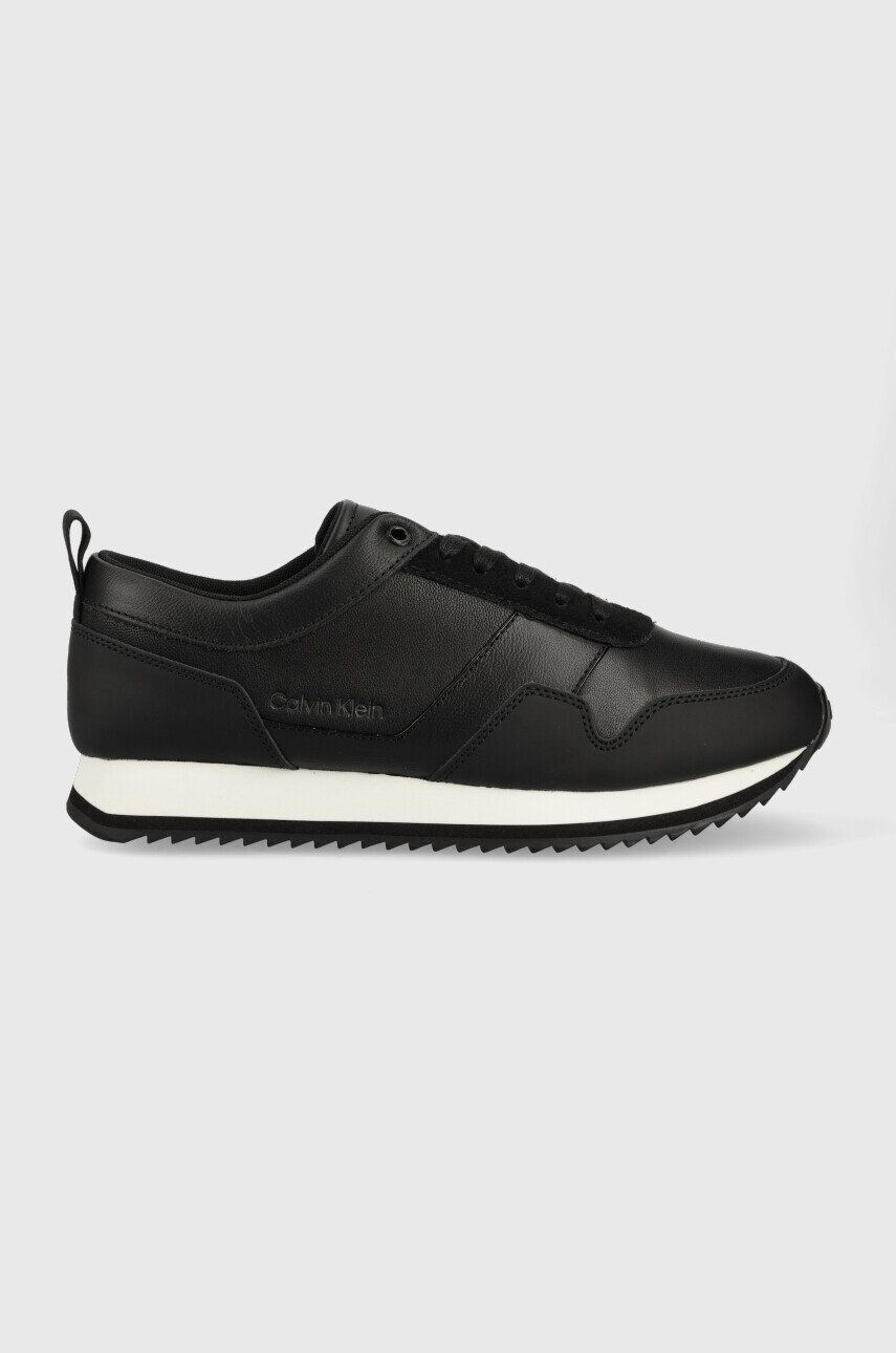 Calvin Klein Кожени маратонки HM0HM00998 LOW TOP LACE UP LTH в черно - Pepit.bg