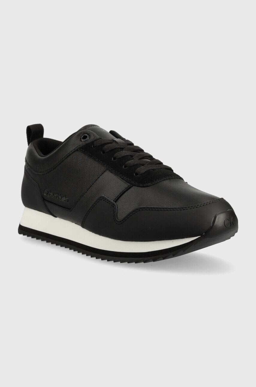 Calvin Klein Кожени маратонки HM0HM00998 LOW TOP LACE UP LTH в черно - Pepit.bg