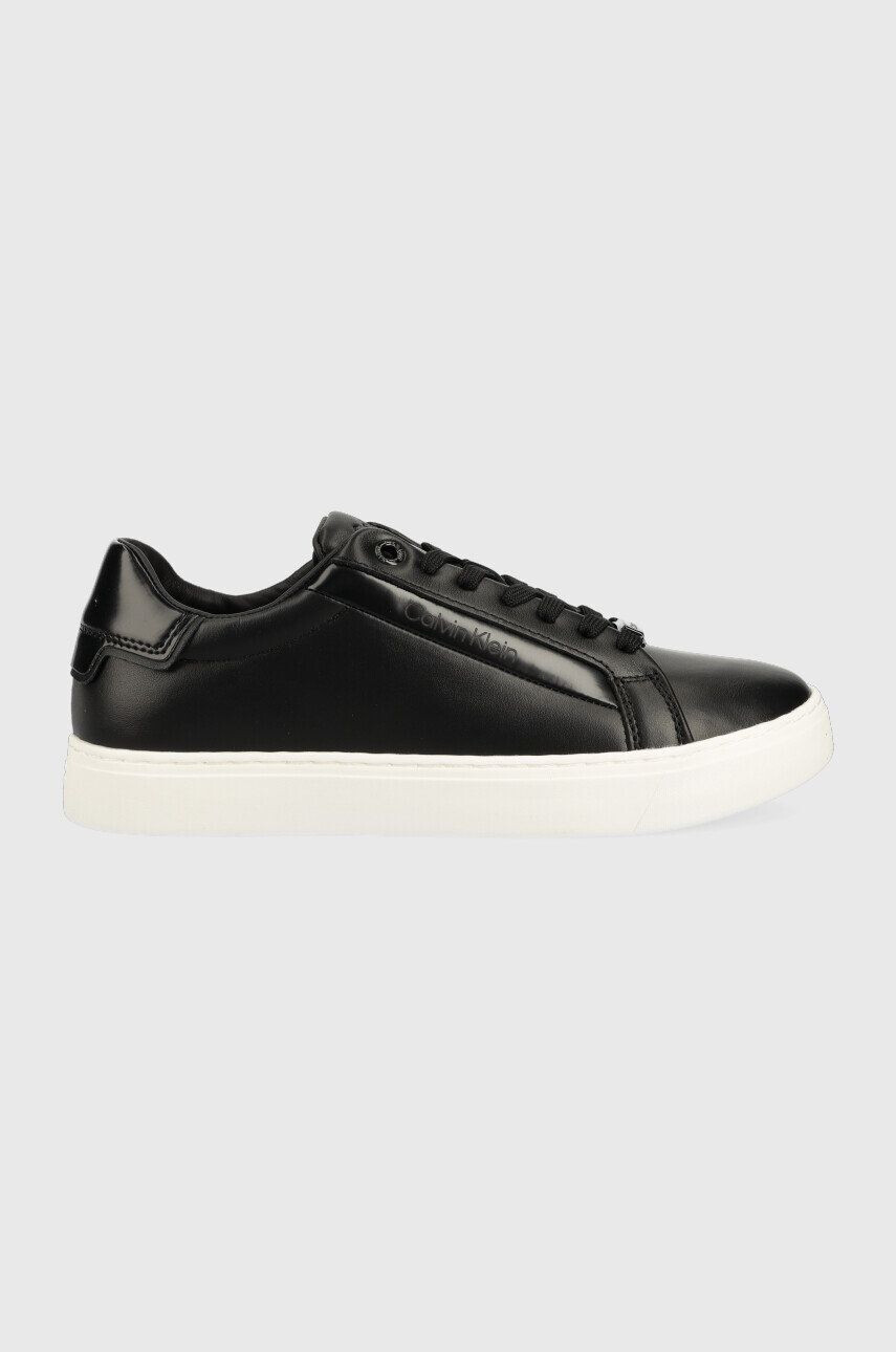 Calvin Klein Кожени маратонки HW0HW01353 LOGO CUPSOLE LACE UP в черно - Pepit.bg