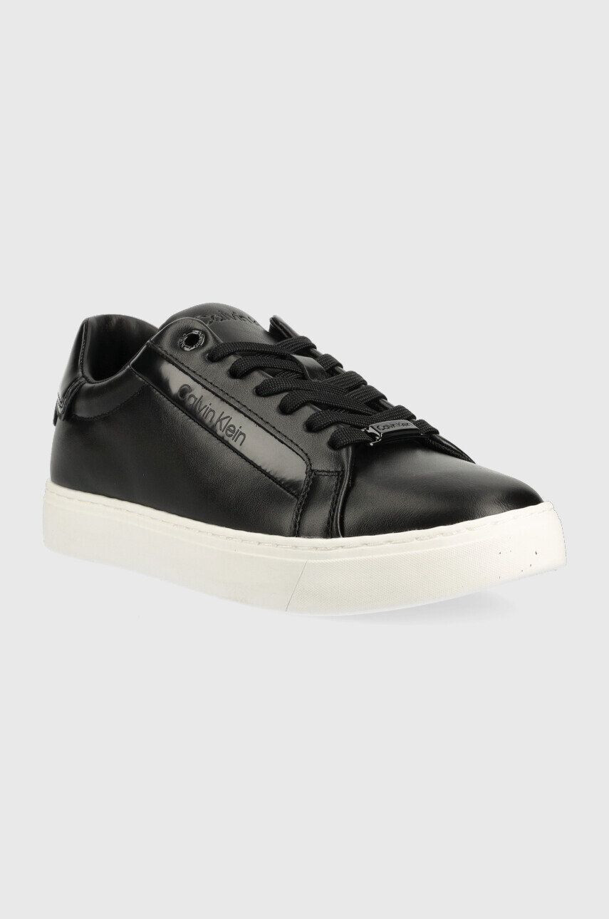 Calvin Klein Кожени маратонки HW0HW01353 LOGO CUPSOLE LACE UP в черно - Pepit.bg