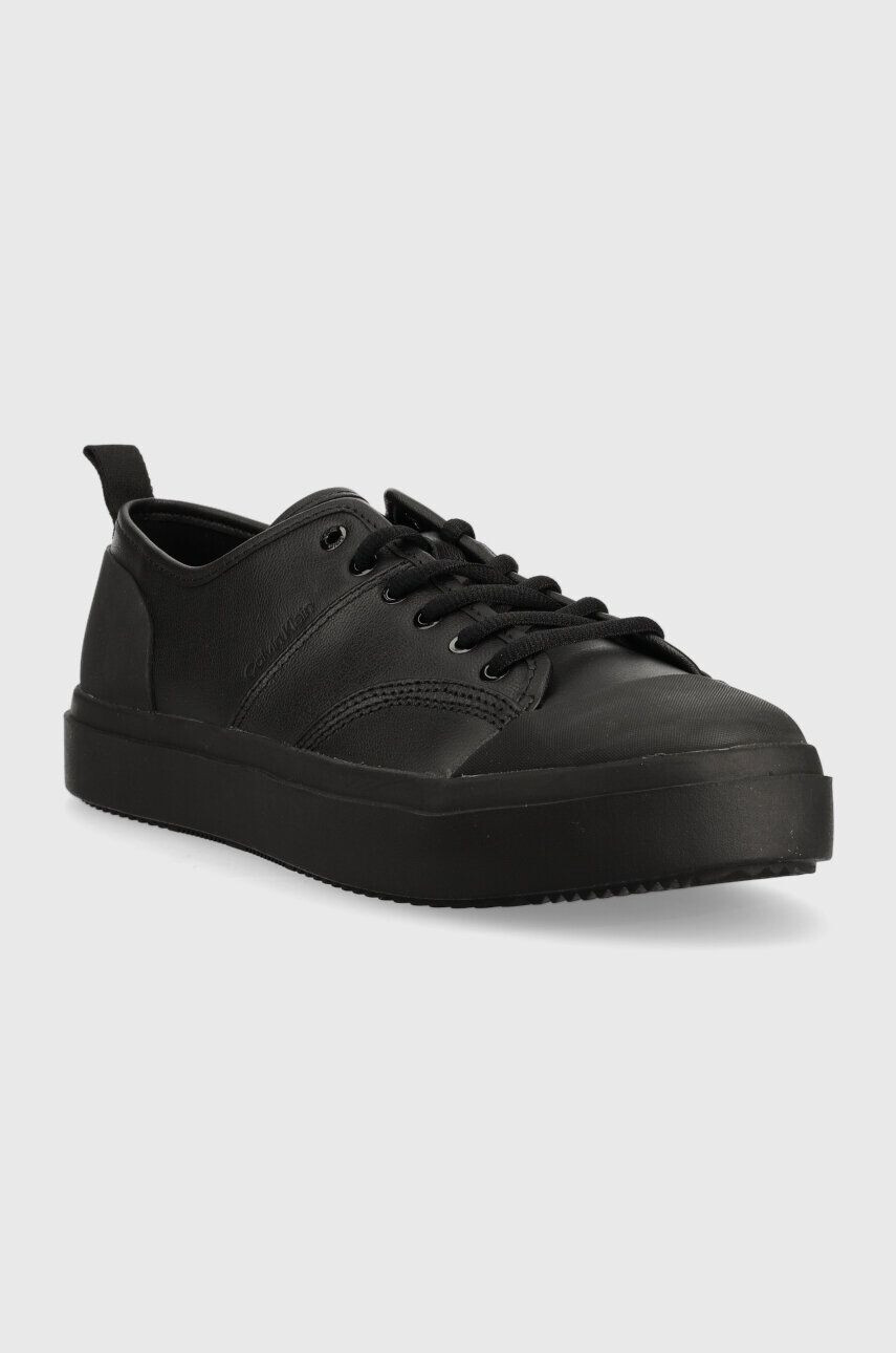 Calvin Klein Кожени маратонки LOW TOP LACE UP LTH в черно HM0HM01045 - Pepit.bg