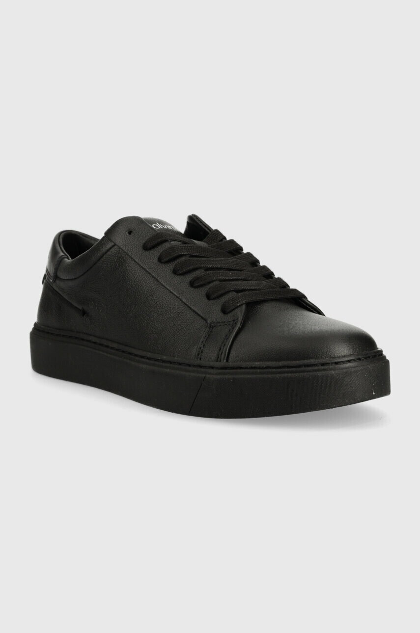 Calvin Klein Кожени маратонки LOW TOP LACE UP PB в черно HM0HM01019 - Pepit.bg
