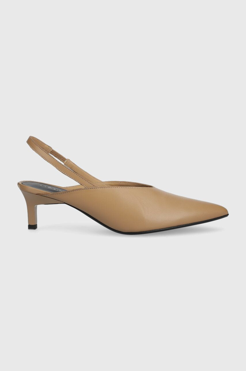 Calvin Klein Кожени обувки с висок ток HW0HW01345 GEO STIL SLINGBACK PUMP 50 в бежово с отворена пета - Pepit.bg