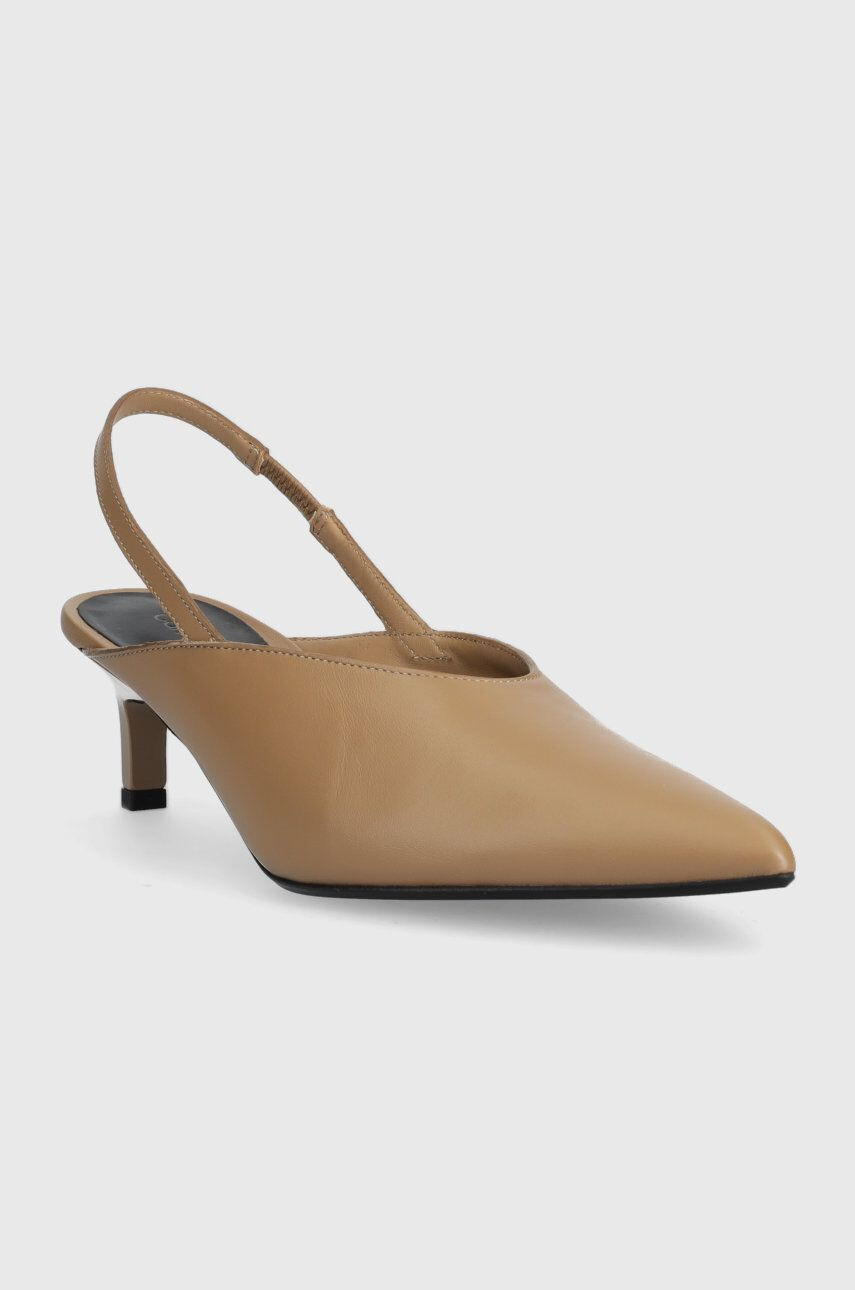 Calvin Klein Кожени обувки с висок ток HW0HW01345 GEO STIL SLINGBACK PUMP 50 в бежово с отворена пета - Pepit.bg