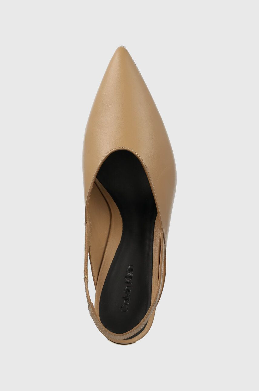 Calvin Klein Кожени обувки с висок ток HW0HW01345 GEO STIL SLINGBACK PUMP 50 в бежово с отворена пета - Pepit.bg