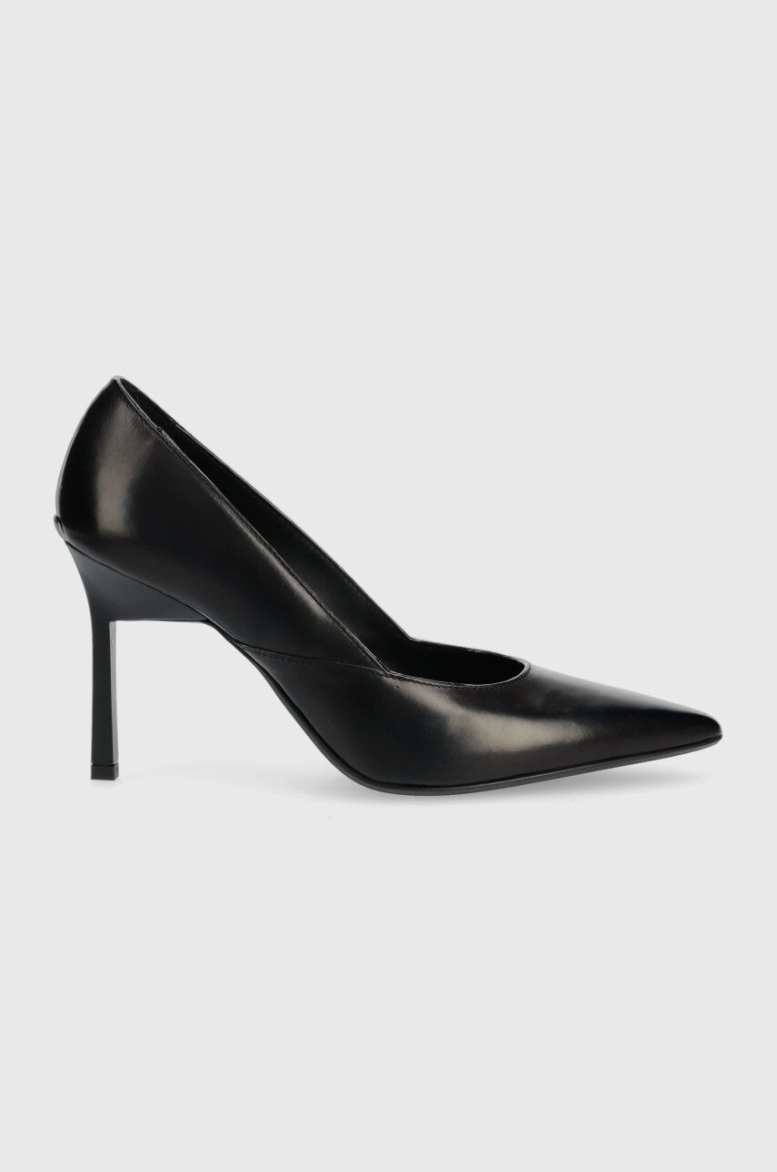 Calvin Klein Кожени обувки с висок ток HW0HW01346 GEO STILETTO PUMP 90 в черно - Pepit.bg